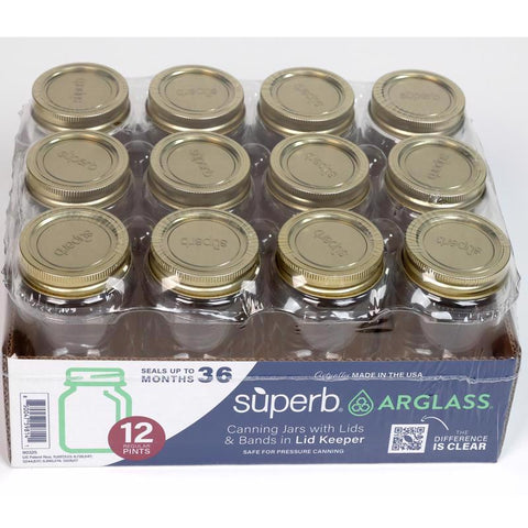 Case of 12 Superb regular mouth canning jars in box