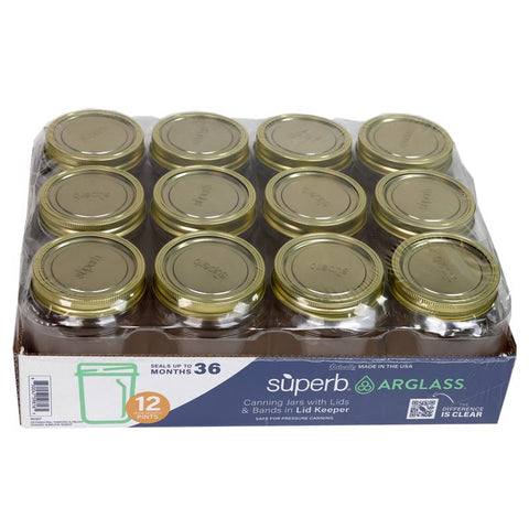 Case of 12 Superb wide mouth canning jars in box