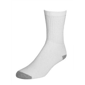 Lady Works women's white crew socks from Railroad Sock Company, showing gray heel & toe
