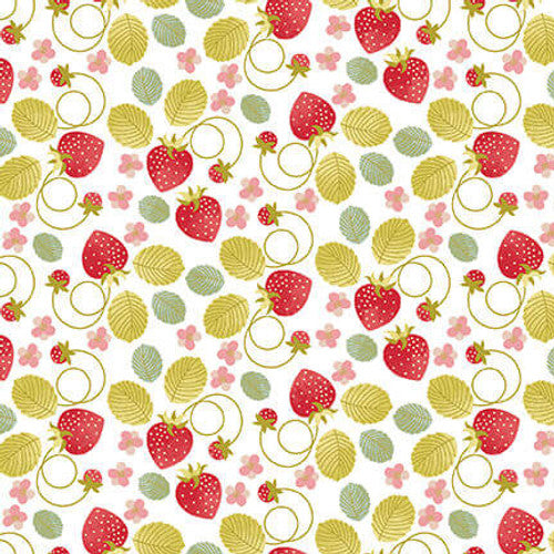 Love You Sew Collection Tossed Strawberries Cotton Fabric 6624-86