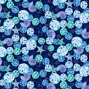 The Sea is Calling Collection Sand Dollars and Shells Cotton Fabric 