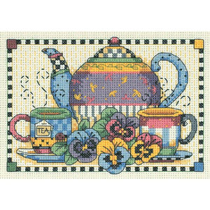 Teatime Pansies Cross Stitch Kit 6877