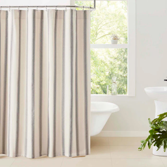 VHC Brands Grace Grain Sack Stripe Shower Curtain - Thumbnail 2