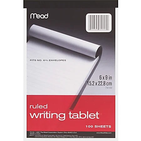 100-Sheet 6x9 Ruled Writing Tablet 70102