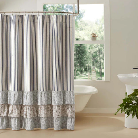 Kaila Ticking Stripe Ruffled Shower Curtain 70165