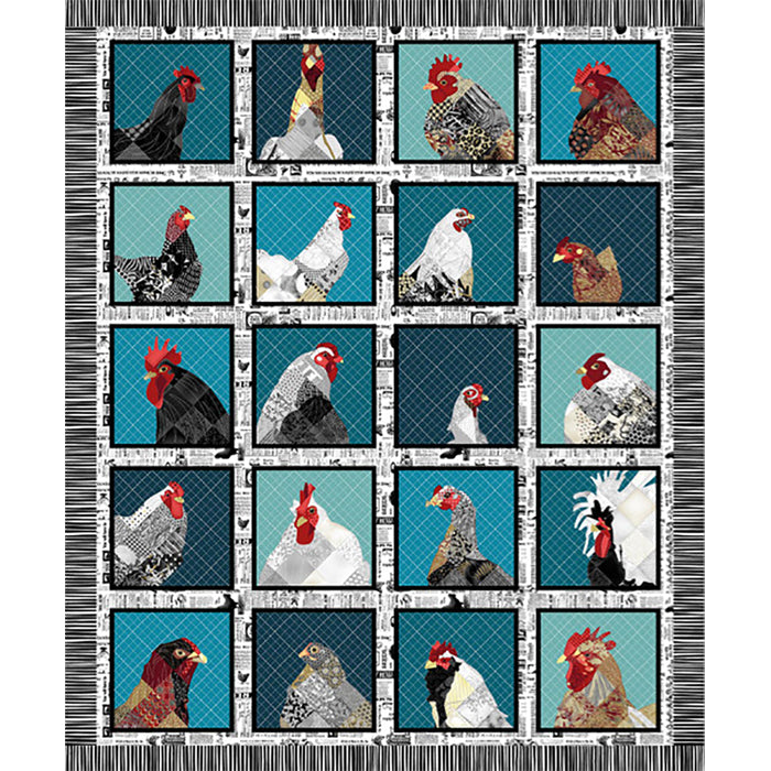 Zooming Chickens Cotton Fabric Panel 71