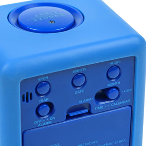 Soft Cube Blue LCD Alarm Clock 73005 back side with buttons