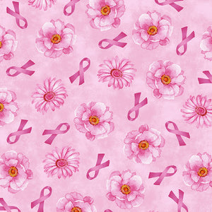 A Pink Celebration Flower and  Ribbon Toss Cotton Fabric 7309