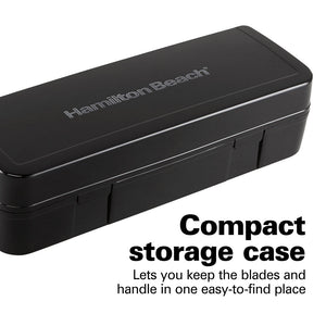 Compact storage case lets you keep the blades and handle in one easy-to-find place