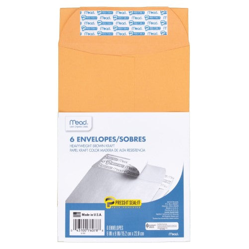 6-Pack 6x9 Press-It Seal-It Kraft Envelopes 76078