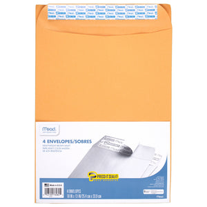 4-Pack 10x13 Press-It Seal-It Kraft Envelopes 76082