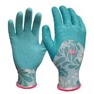 Women's Teal Latex Gardening Gloves with Floral Design