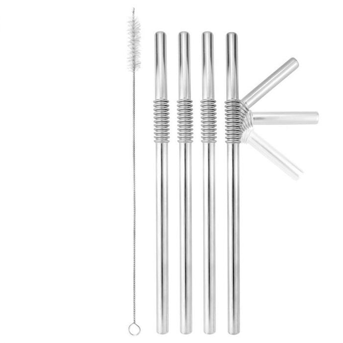 Set of 4 Turtleneck Reusable Bendable Metal Drinking Straws 7960SIL