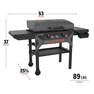 Blackstone Iron Forge 28-inch 2-Burner Outdoor Griddle showing dimensions