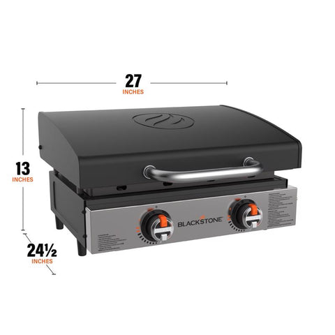 Blackstone 22-inch 2-Burner Tabletop Outdoor Griddle showing dimensions