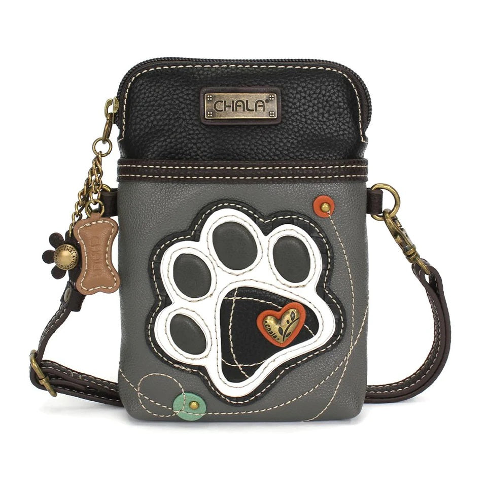 Black & White Pawprint Cellphone Crossbody Bag