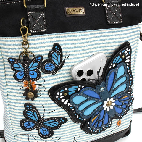 Closeout of blue butterflies on Chala Handbags Blue Butterfly Work Tote bag