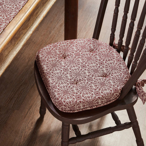 Victorian Heart Custom House Jacquard Chair Pad in Burgundy on chair