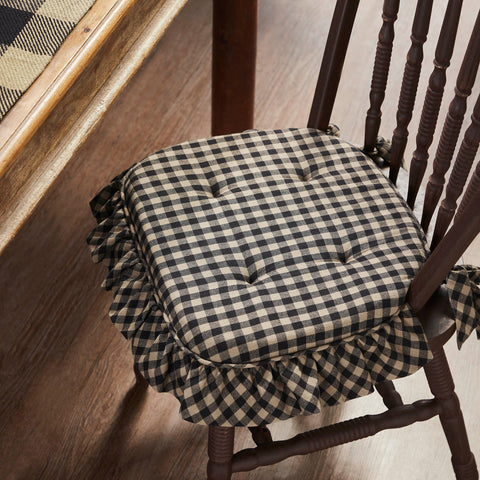 Victorian Heart Black Check Ruffled Chair Pad on chair