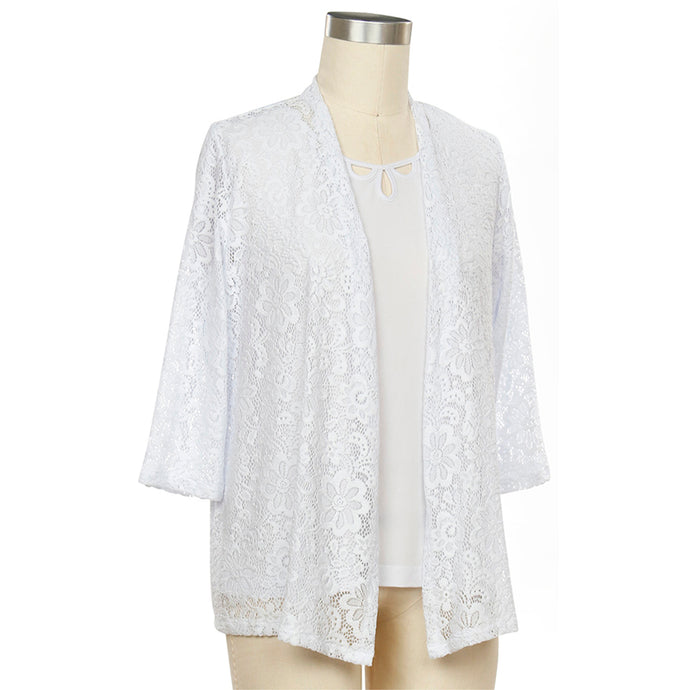 White Opposites Attract 3/4 Sleeve Lace Cardigan