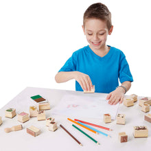 boy with farm stamp set