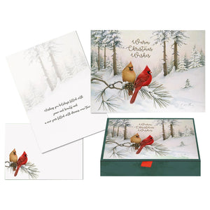 Snowbound Cardinals Christmas Glitter Cards with Keepsake Box 87169