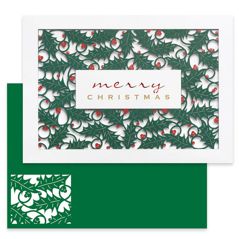 Holly Laser Cut Christmas Boxed Cards 889300A