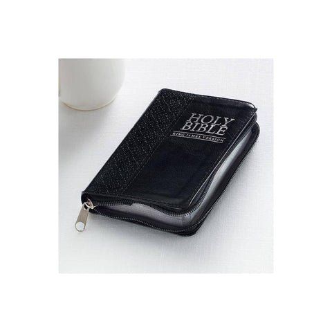 Black Faux Leather King James Version Pocket Bible with Zippered Closure KJV015