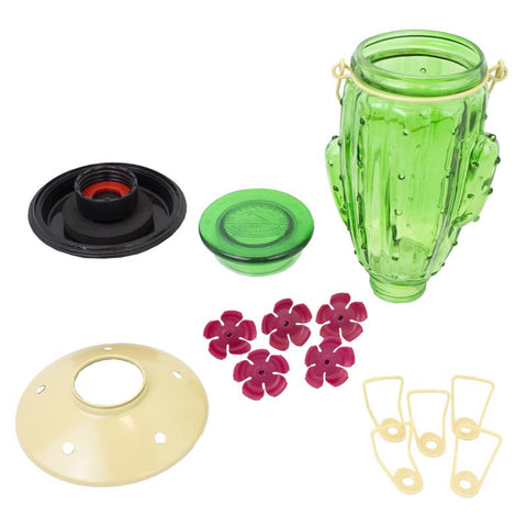 Parts of Perky-Pet Glass Cactus Top-Fill Hummingbird Feeder