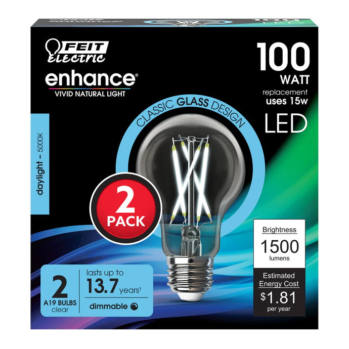 100W Daylight A19 Dimmable Clear LED Light Bulbs A100CL950CAFIL2