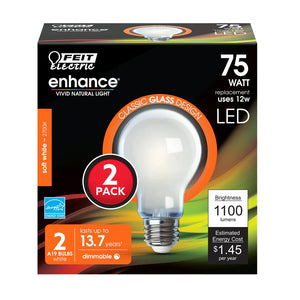 2-Pack 75W Soft White A19 LED Light Bulbs A1975/927CAFIL2