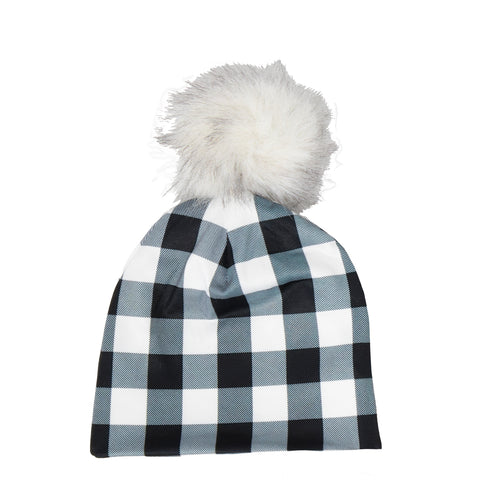 black, Plaid Knit Hat A4202