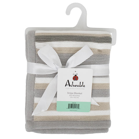 tan-camel, Knitted Stripe Baby Blanket A440