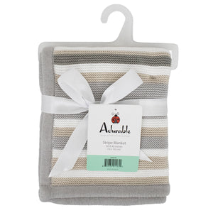 tan-camel, Knitted Stripe Baby Blanket A440