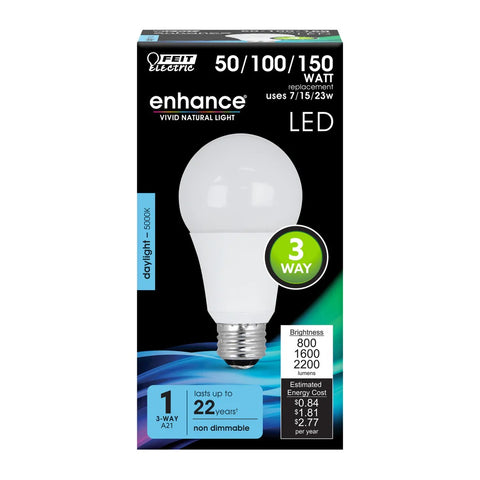 3-Way Daylight A21 LED Light Bulb A50/150/950CA