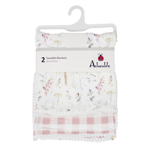 Rose Leaf Spray Knit Pom Blanket Set of Two A554