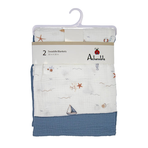 Sailboat Cotton Swaddle Blanket Set of Two A555