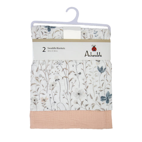 Floral Print Cotton Swaddle Blanket Set of Two A556