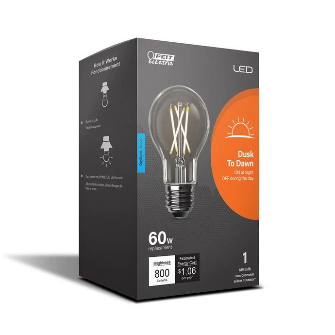 60W Daylight A19 Dusk to Dawn Clear Outdoor LED Light Bulb A800CL950CADLED