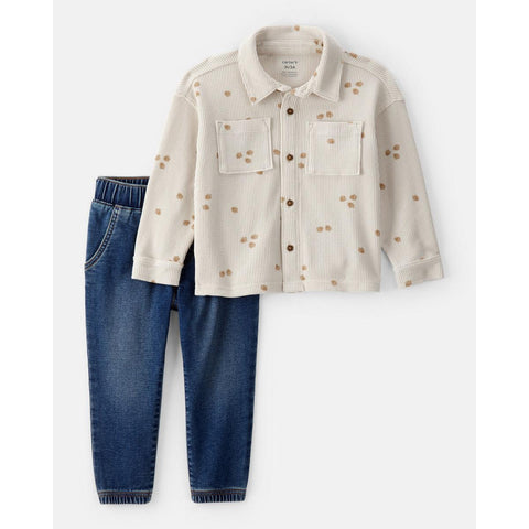 Toddler Boys' 2-Piece Acorn Button-Down Shirt & Pull-On Denim Pant Set 2T850610