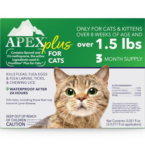 Apex Plus Flea Treatment for Cats, 1.5+ lbs � Cat Flea, Tick, Flea Eggs, Flea Larvae, and Chewing Lice Prevention for 30-Days � 3-Month Supply
