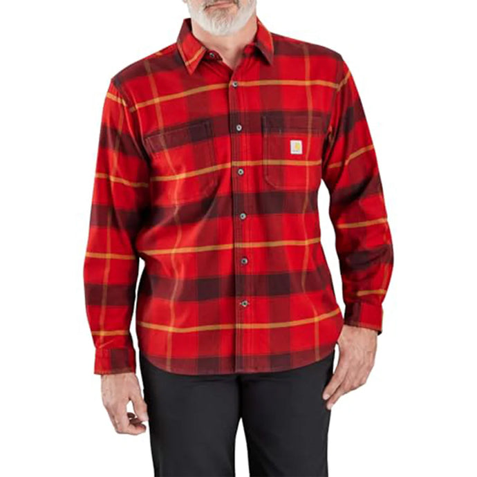 apple red, Men's Big and Tall Rugged Flex Relaxed Fit Midweight Flannel Long-Sleeve Plaid Shirt 106352