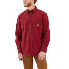 apple red, Men's Big and Tall Loose Fit Midweight Chambray Long-Sleeve Plaid Shirt 106355