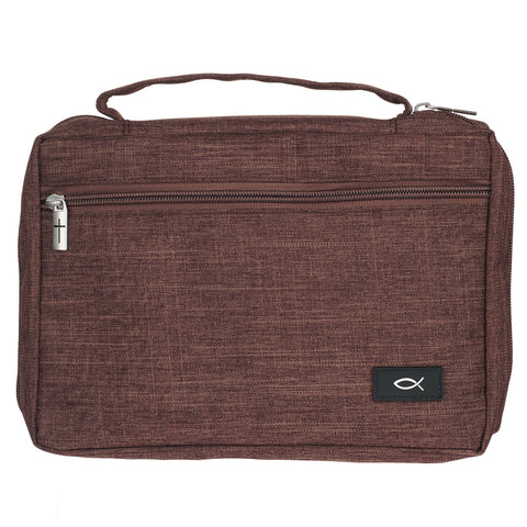 Cocoa Brown Ichthys Fish Poly-Canvas Value Bible Cover