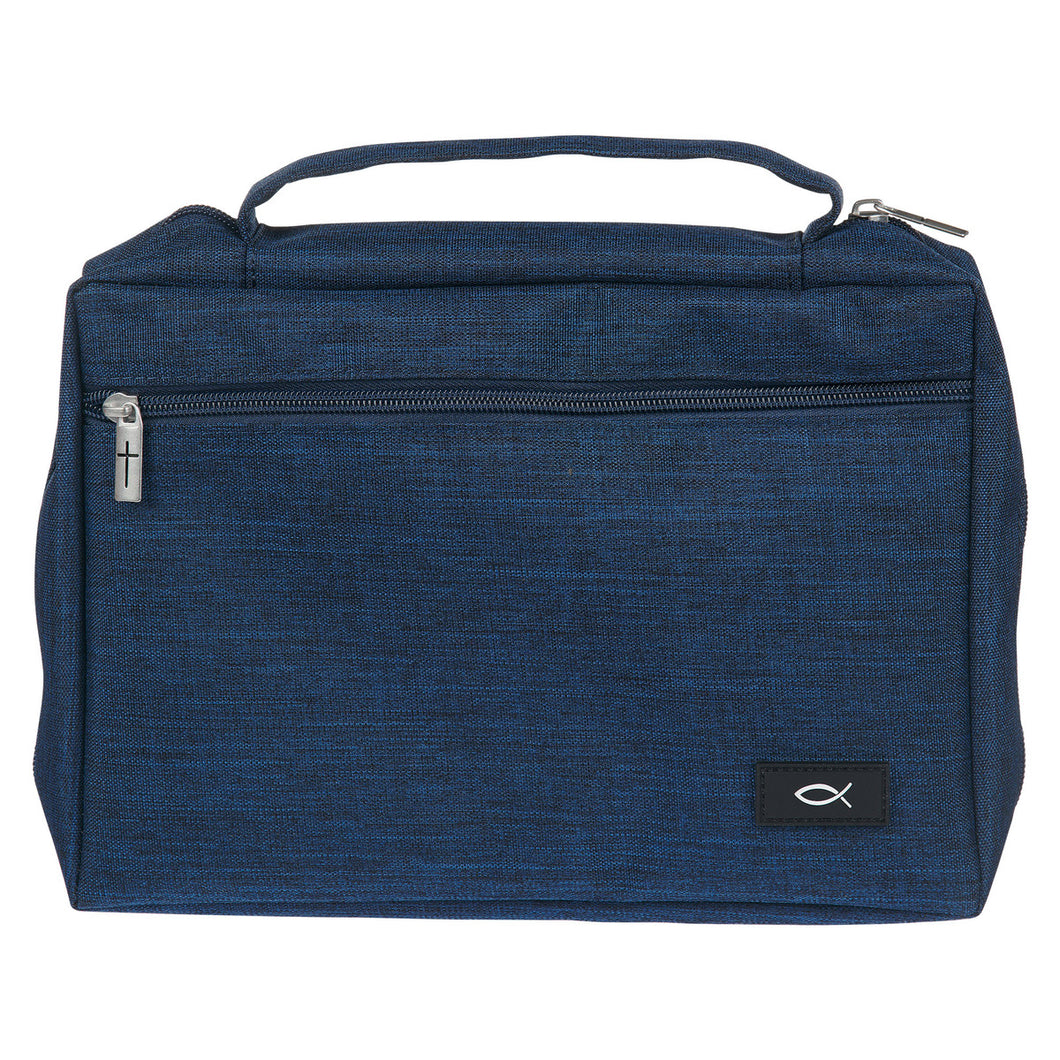 Navy Blue Ichthys Fish Poly-Canvas Value Bible Cover