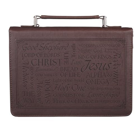 Names of Jesus Walnut Brown Faux Leather Classic Bible Cover BBXL836