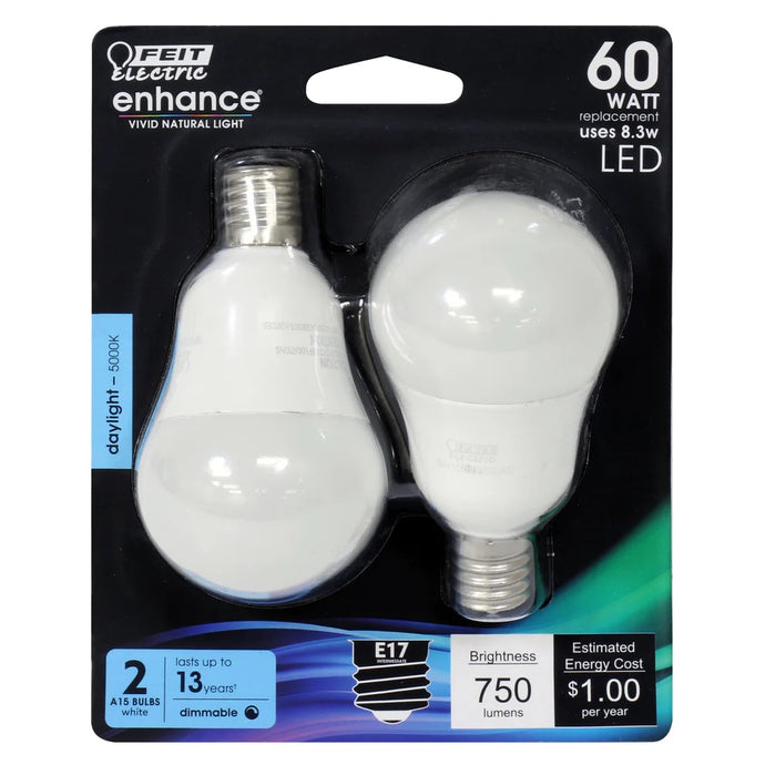 2-Pack 60W Daylight A15 Enhance LED Light Bulbs BPA1560N/950CA2