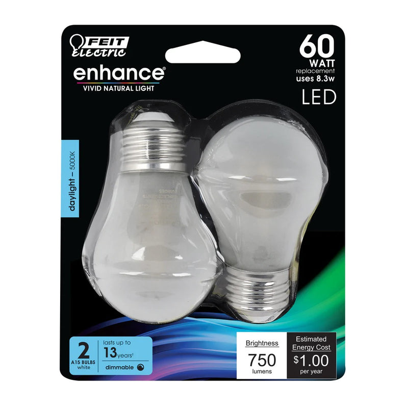 Feit 2 Pack 60W Daylight A15 Enhance Filament LED Light Bulbs