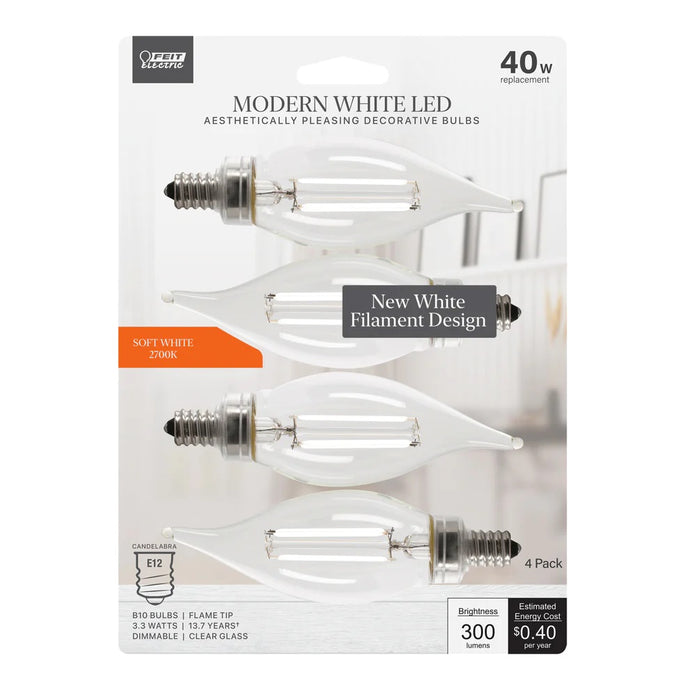 Soft White 4-Pack 40W Modern White LED Flame Tip Light Bulbs BPCFC40