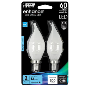 2-Pack 60W Daylight Flame Tip Frost Enhance LED Light Bulbs BPCFF609